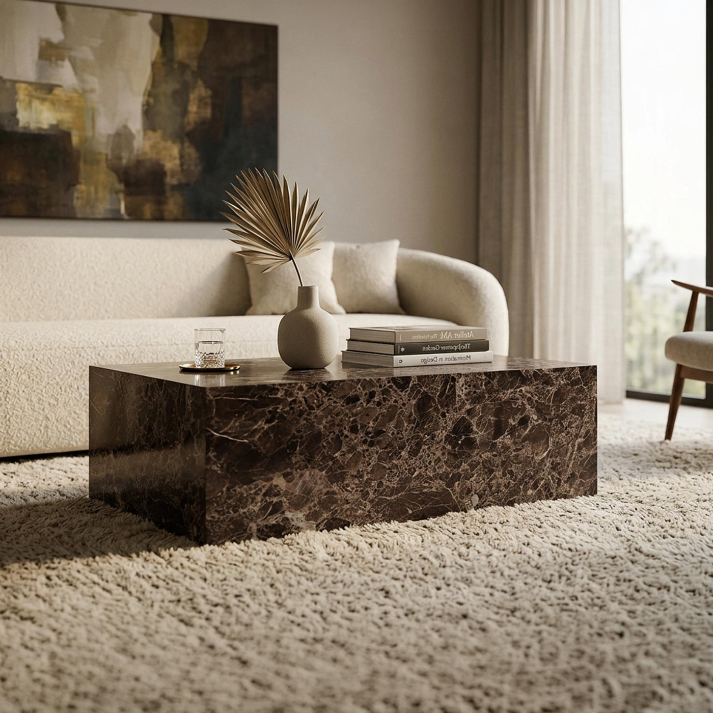 ISBEL Table basse rectangulaire en marbre d'ingénierie marron
