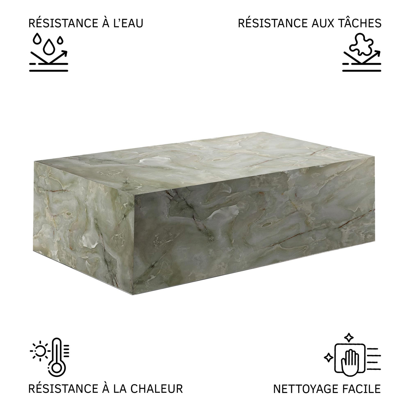 ISBEL Table basse rectangulaire en marbre d'ingénierie vert