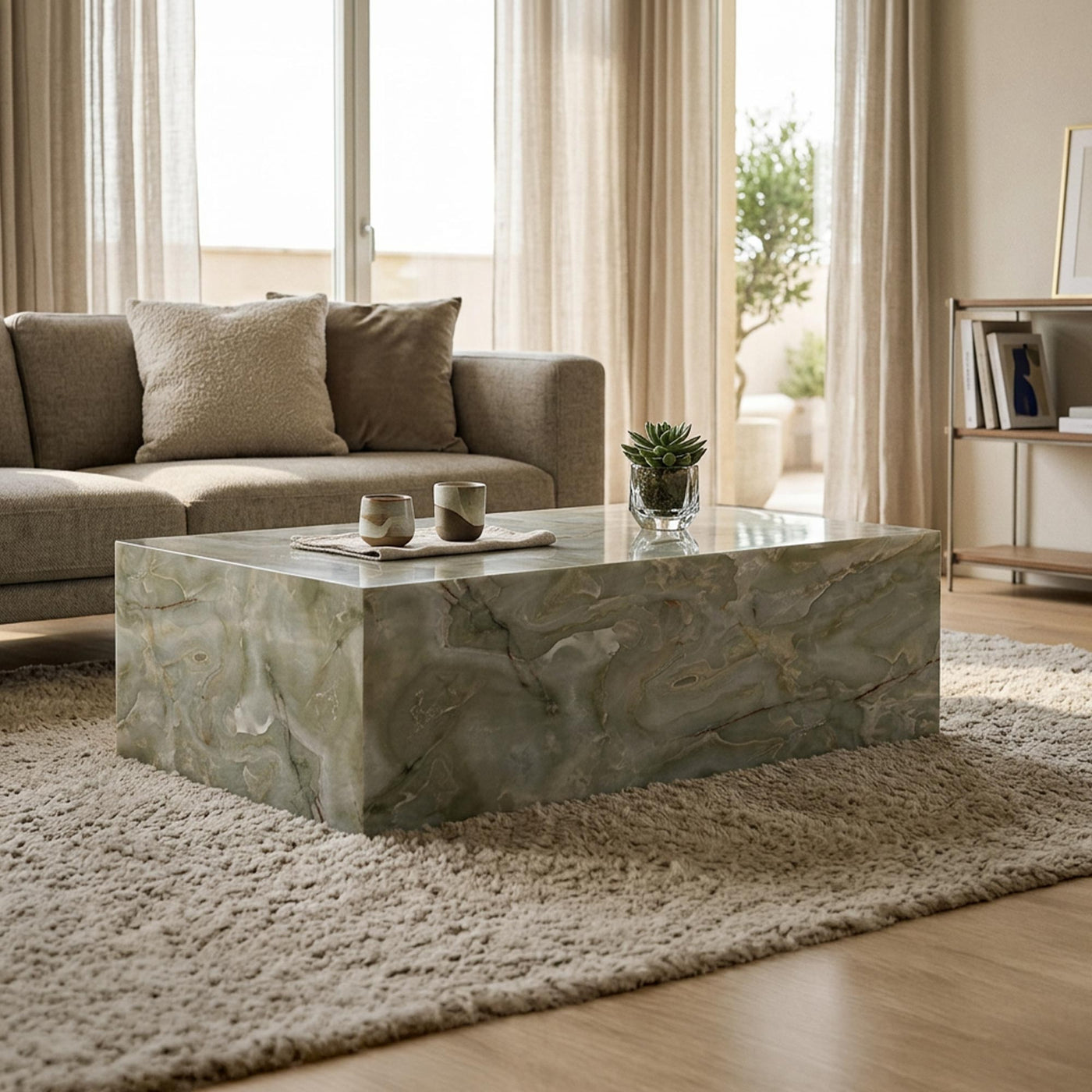 ISBEL Table basse rectangulaire en marbre d'ingénierie vert