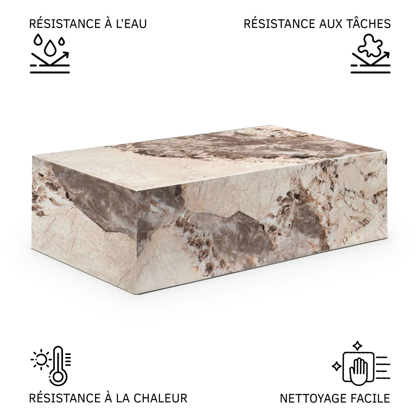 ISBEL Table basse rectangulaire marbre d'ingénierie beige et marron