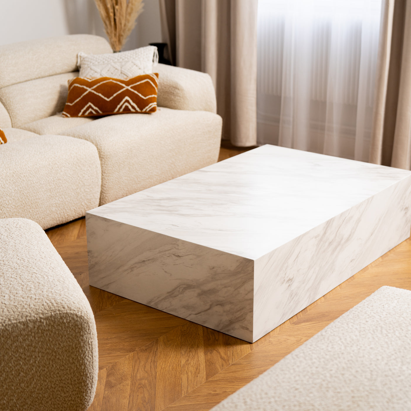 ISBEL Table basse rectangulaire marbre d'ingénierie blanc