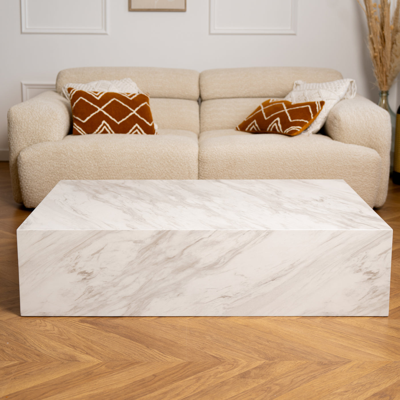 ISBEL Table basse rectangulaire marbre d'ingénierie blanc
