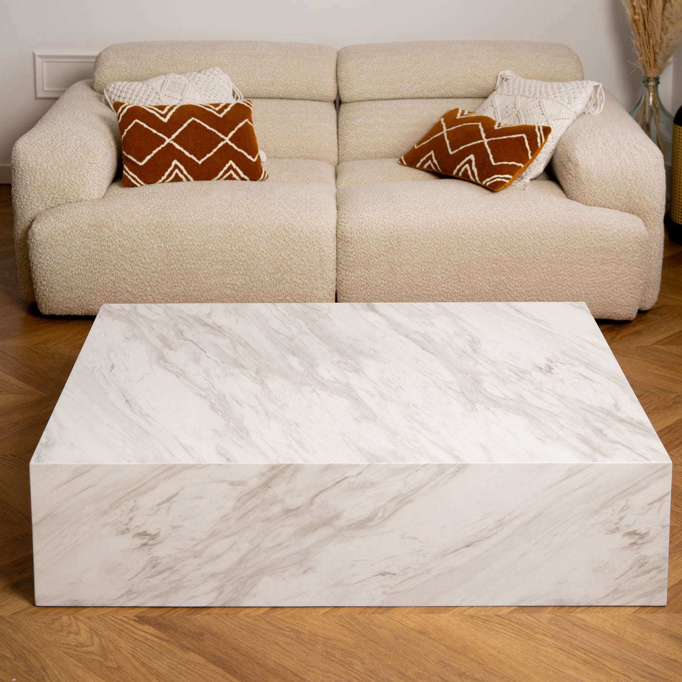 ISBEL Table basse rectangulaire marbre d'ingénierie blanc