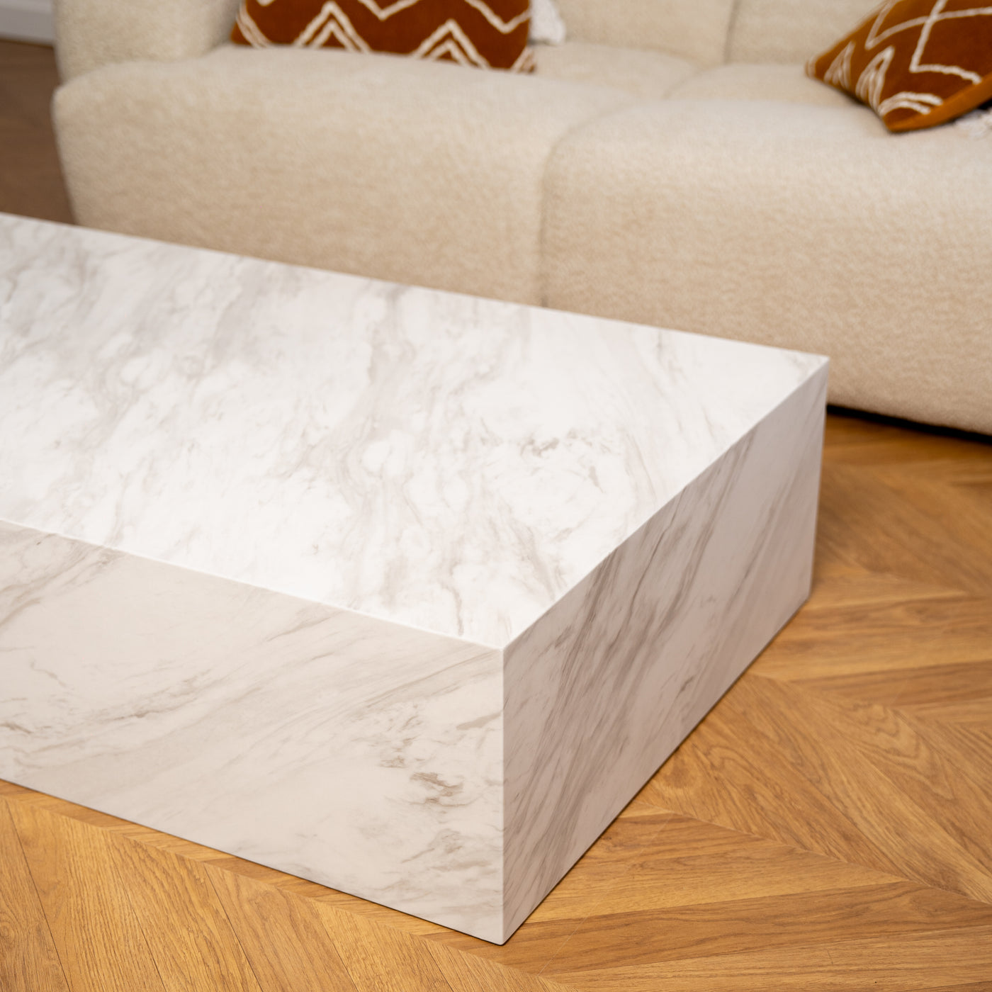 ISBEL Table basse rectangulaire marbre d'ingénierie blanc