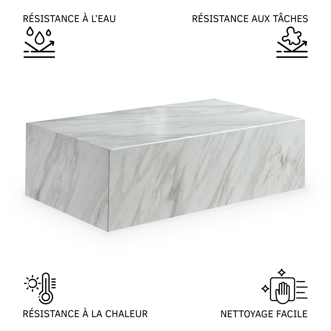 ISBEL Table basse rectangulaire marbre d'ingénierie blanc