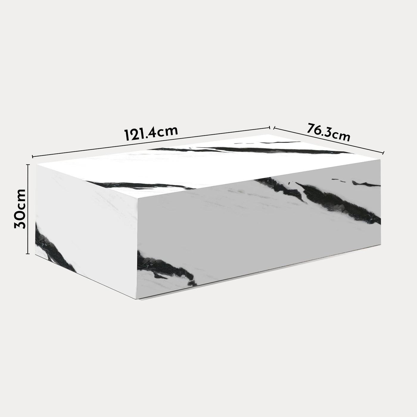ISBEL Table basse rectangulaire marbre d'ingénierie blanc et noir