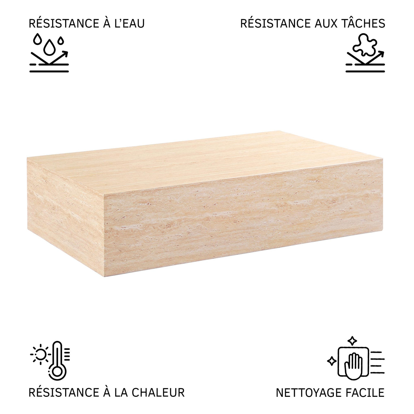 ISBEL Table basse rectangulaire marbre d'ingénierie couleur travertin