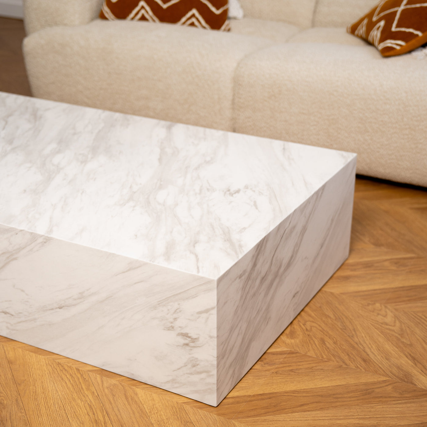 ISBEL Table basse rectangulaire marbre d'ingénierie blanc - Table basse - Mobilier Deco