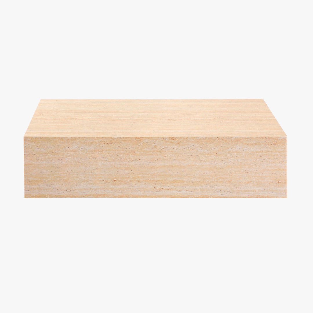 ISBEL Table basse rectangulaire marbre d'ingénierie couleur travertin - Table basse - Mobilier Deco