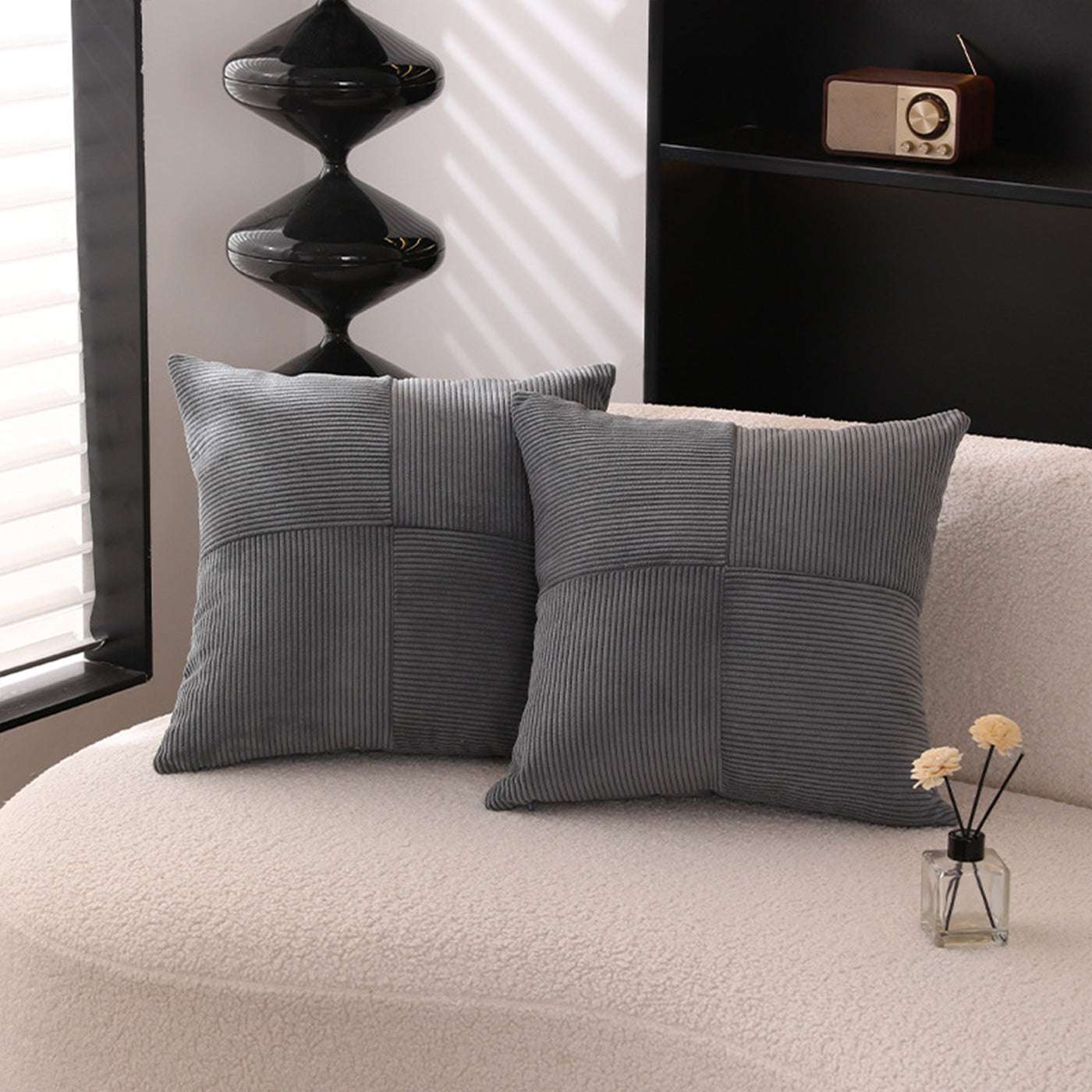 ISYS Coussin carré en tissu côtelé gris 45x45 cm