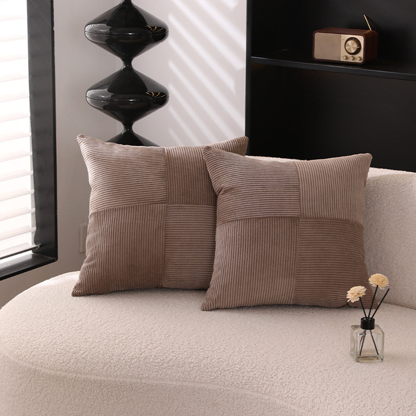 ISYS Coussin carré en tissu côtelé marron 45x45 cm