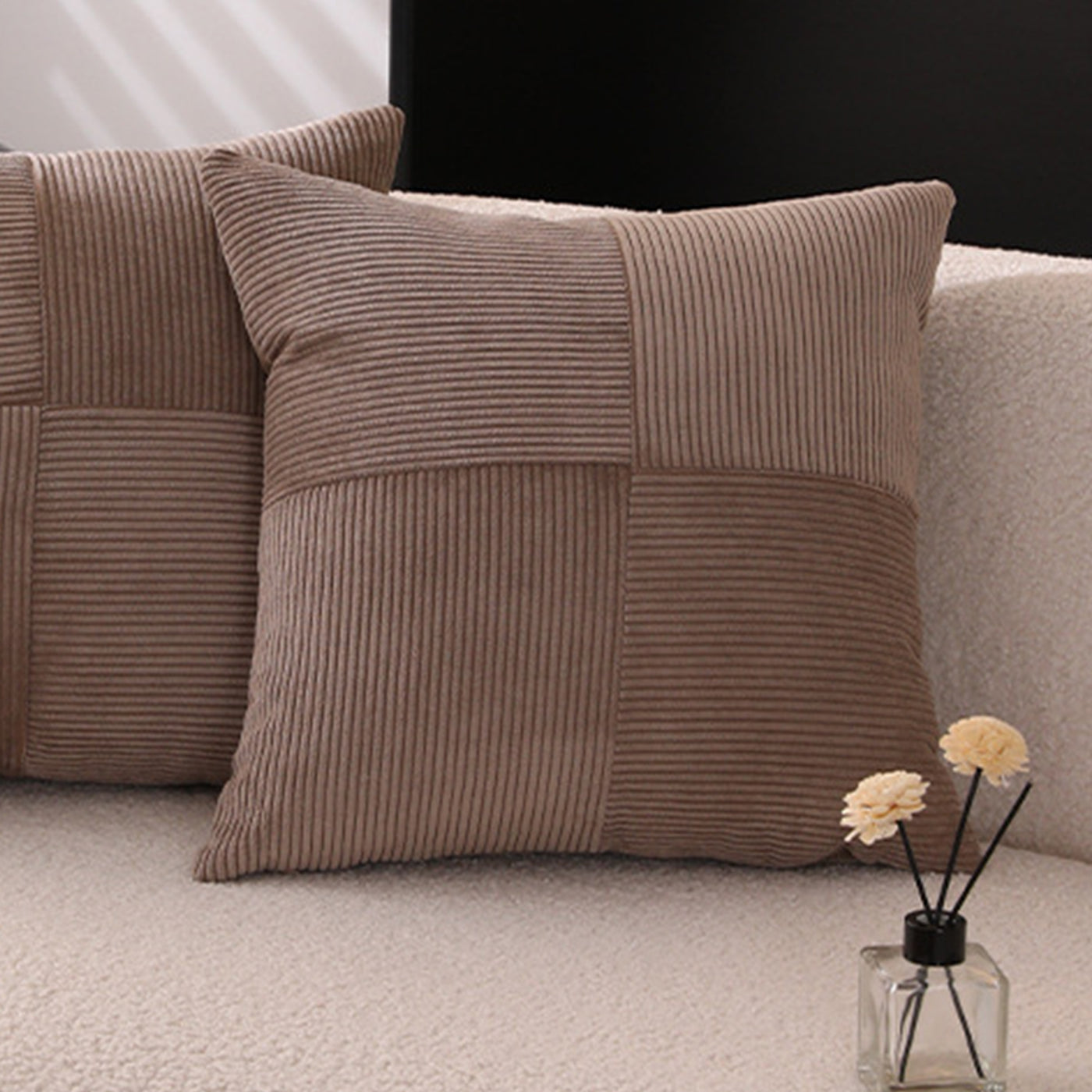 ISYS Coussin carré en tissu côtelé marron 45x45 cm