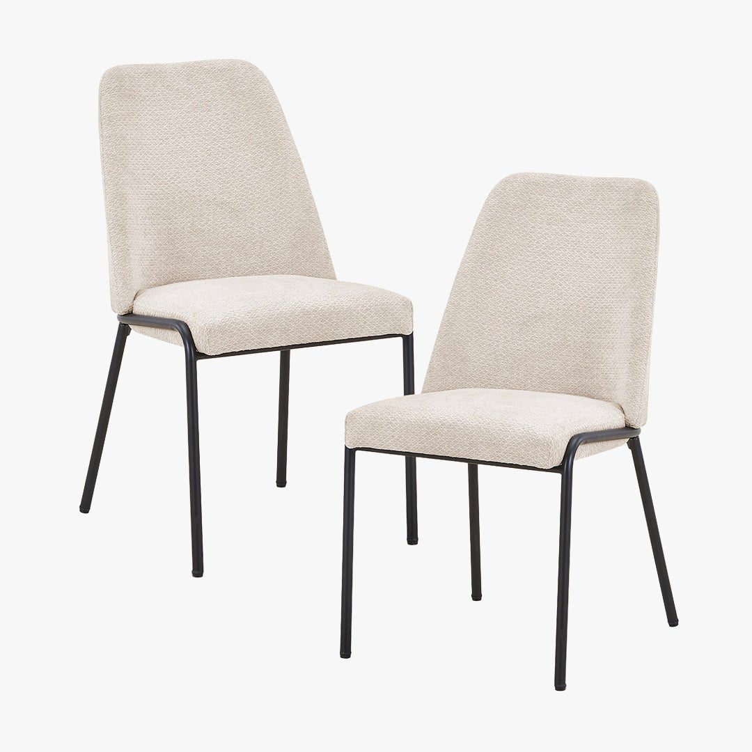 JADHA Lot de 2 chaises en tissu bouclette beige pieds en métal noir - Chaise de repas - Mobilier Deco