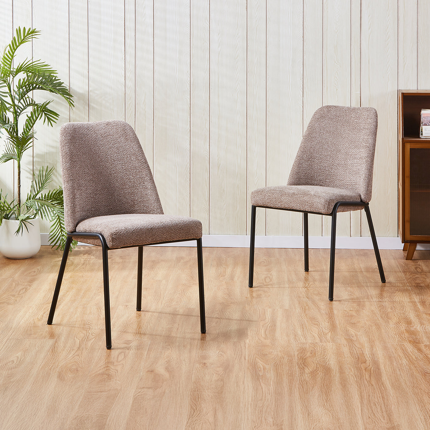JADHA Lot de 2 chaises en tissu bouclette taupe pieds en métal noir