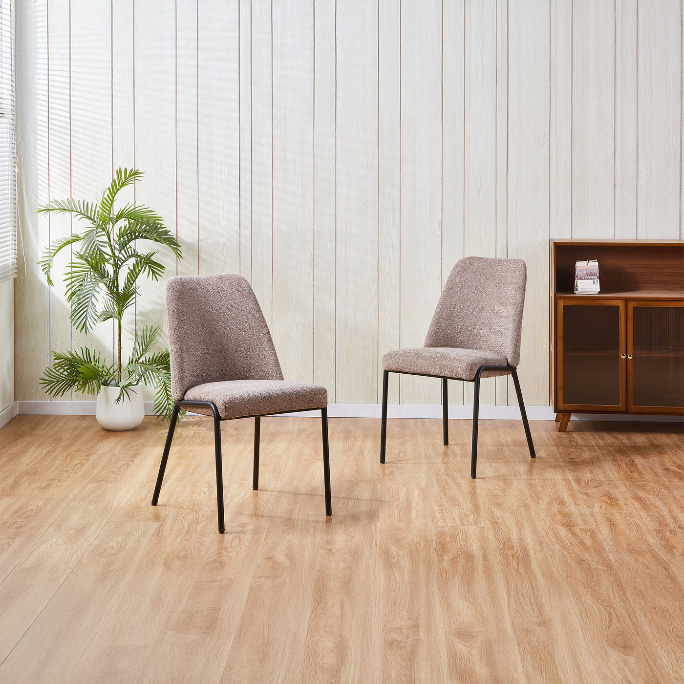 JADHA Lot de 2 chaises en tissu bouclette taupe pieds en métal noir