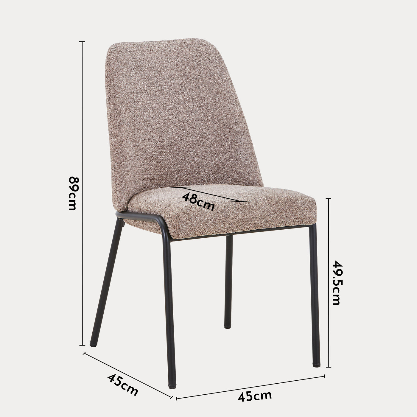 JADHA Lot de 2 chaises en tissu bouclette taupe pieds en métal noir
