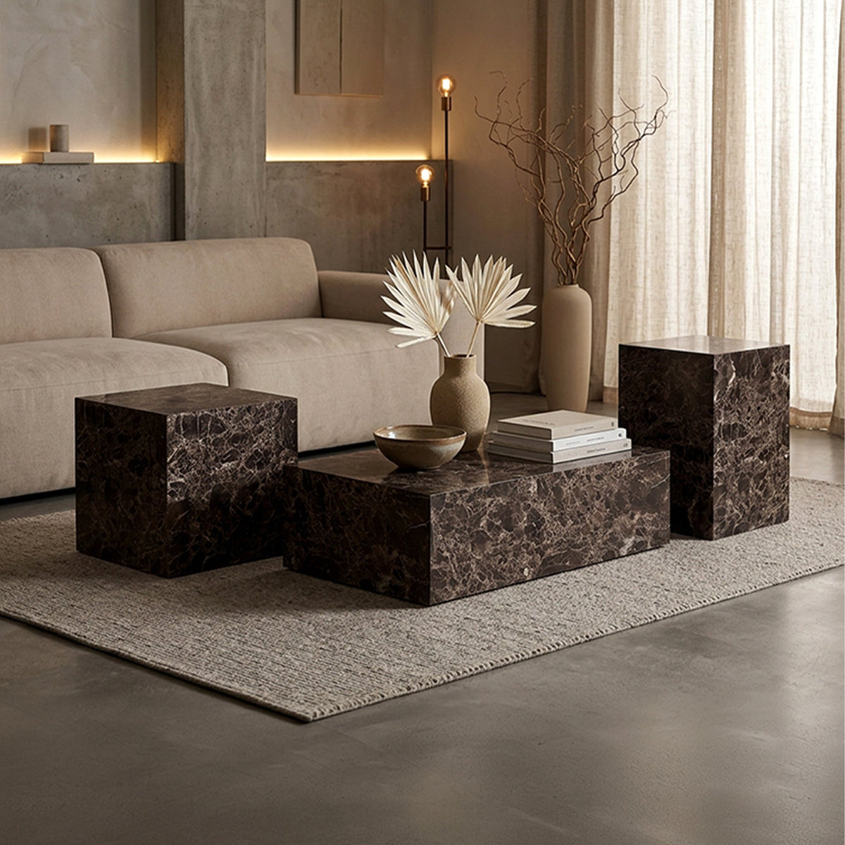 JASMIA Table basse carré en marbre d'ingénierie marron - Table basse - Mobilier Deco