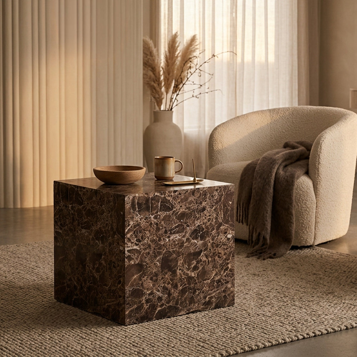 JASMIA Table basse carré en marbre d'ingénierie marron - Table basse - Mobilier Deco