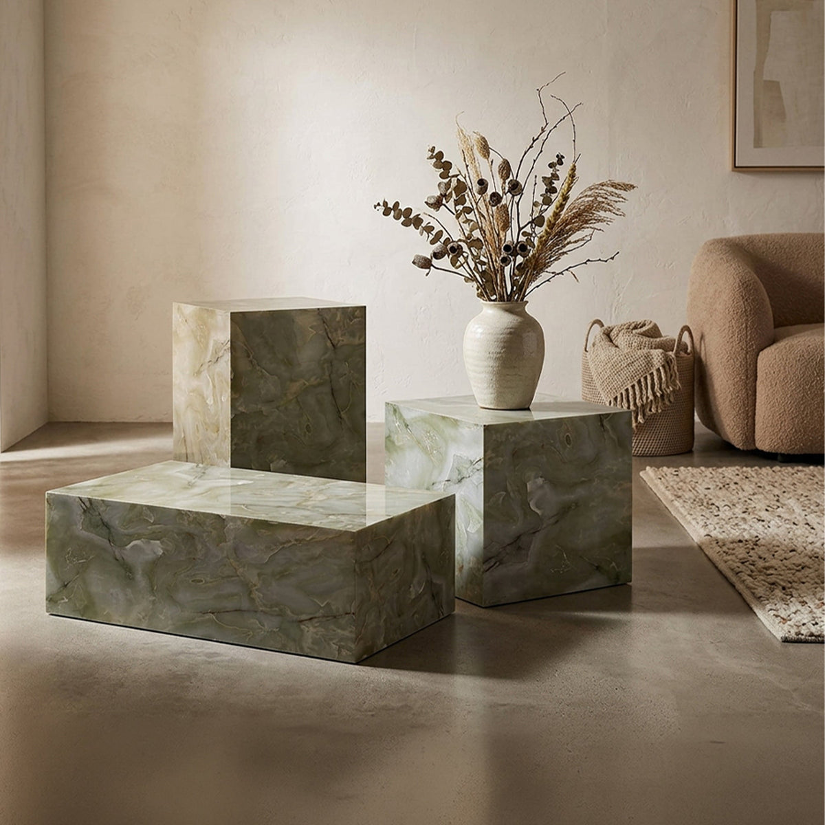 JASMIA Table basse carré en marbre d'ingénierie vert - Table basse - Mobilier Deco