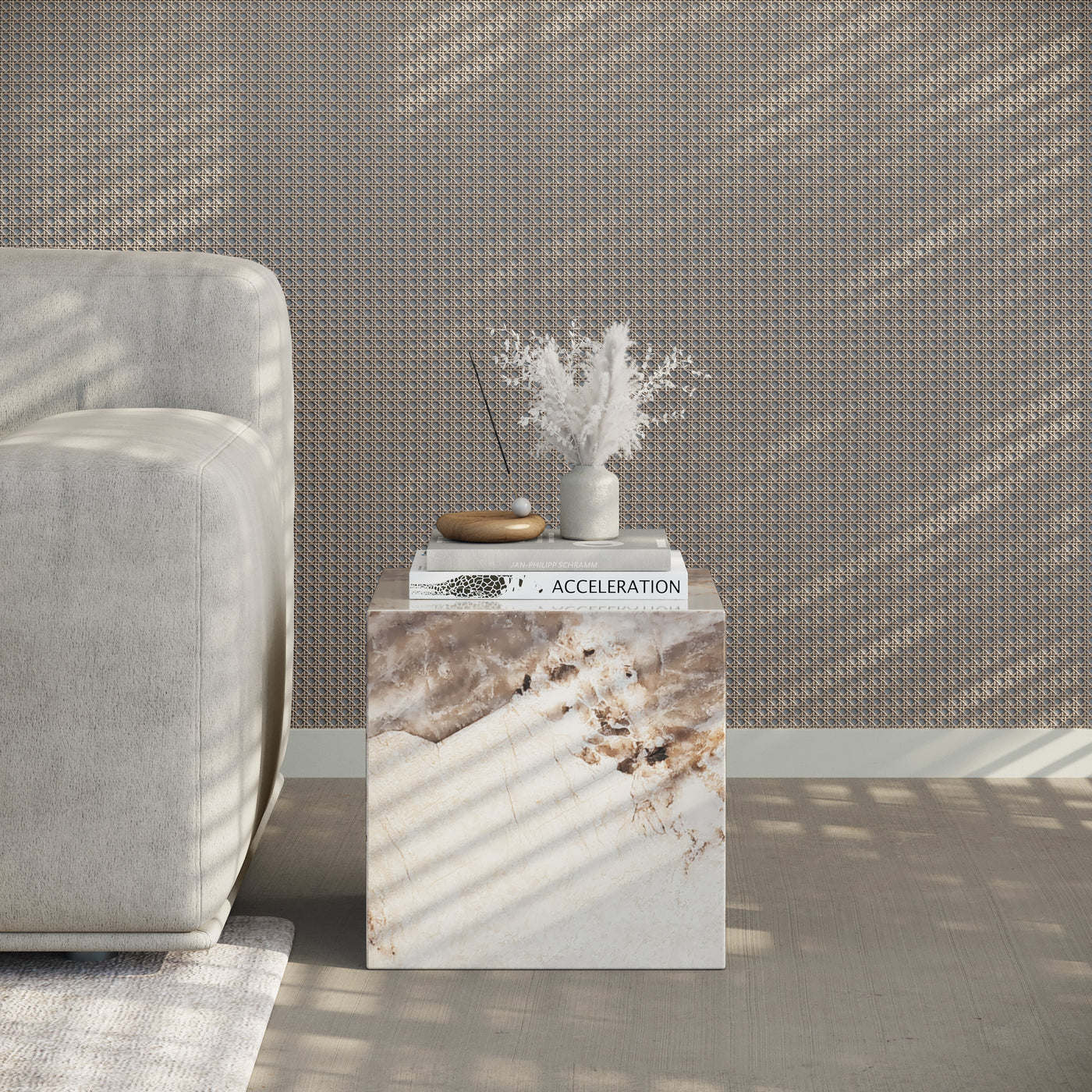 JASMIA Table basse carré marbre d'ingénierie beige et marron