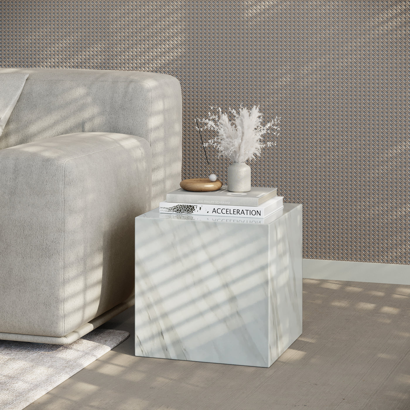 JASMIA Table basse carré marbre d'ingénierie blanc
