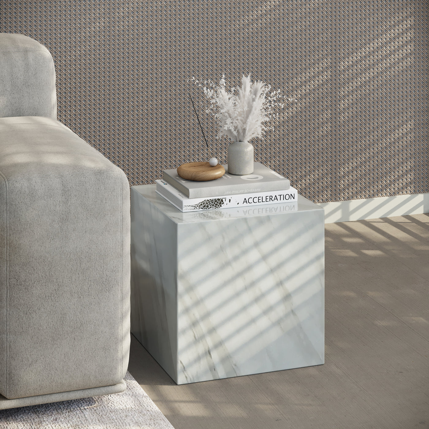 JASMIA Table basse carré marbre d'ingénierie blanc