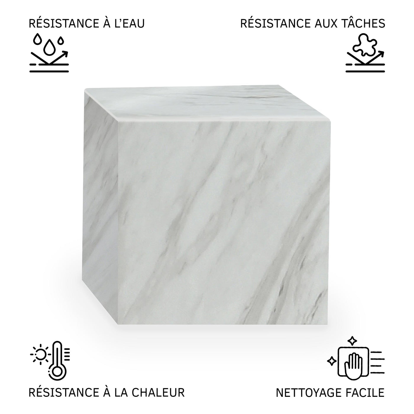 JASMIA Table basse carré marbre d'ingénierie blanc