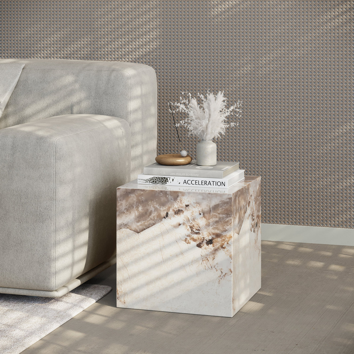 JASMIA Table basse carré marbre d'ingénierie beige et marron - Table basse - Mobilier Deco