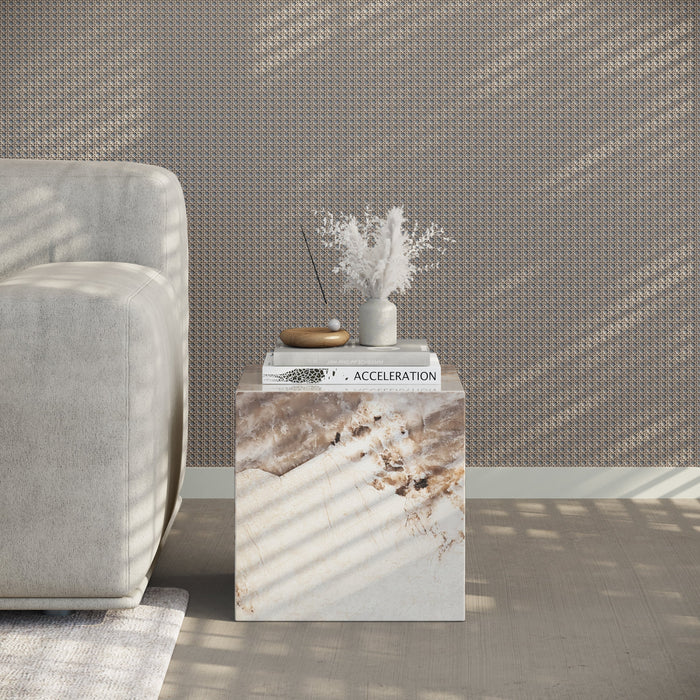 JASMIA Table basse carré marbre d'ingénierie beige et marron