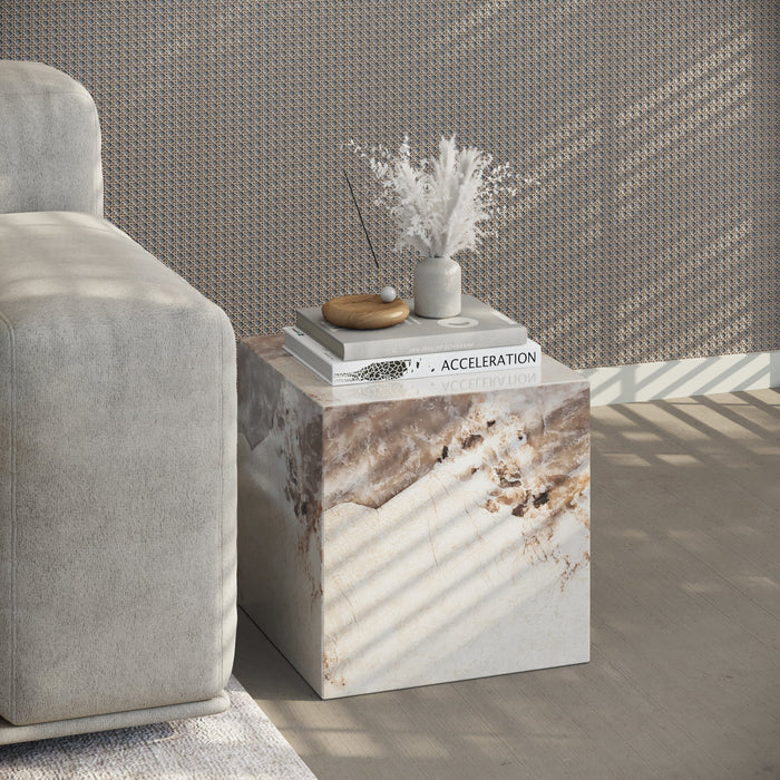 JASMIA Table basse carré marbre d'ingénierie beige et marron