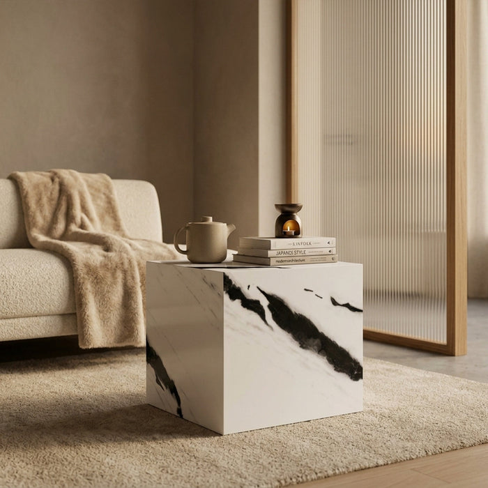 JASMIA Table basse carré marbre d'ingénierie blanc et noir – Table basse Mobilier Deco