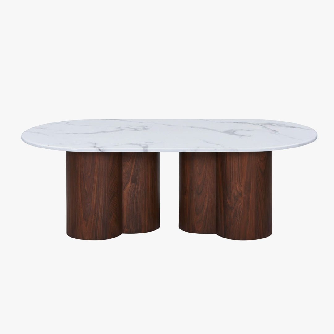 JASMINA Table basse ovale en marbre composite pieds couleur bois foncé 120 cm - Table basse - Mobilier Deco