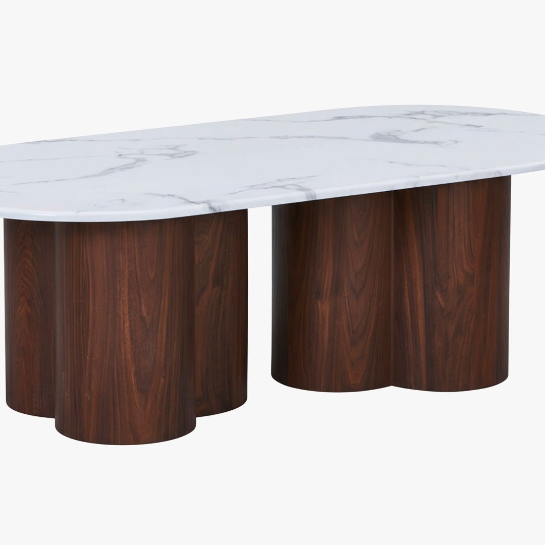 JASMINA Table basse ovale en marbre composite pieds couleur bois foncé 120 cm - Table basse - Mobilier Deco