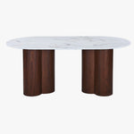 JASMINA XL Table à manger ovale en marbre composite pieds couleur bois foncé 180 cm - Table à manger - Mobilier Deco