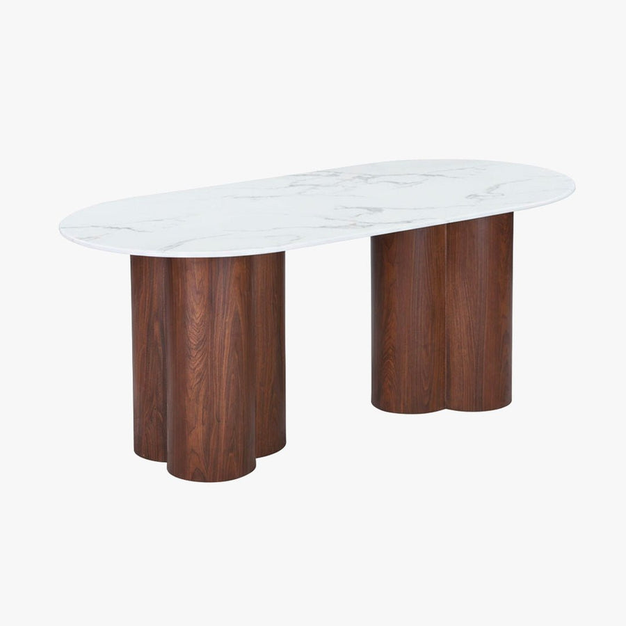 JASMINA XL Table à manger ovale en marbre composite pieds couleur bois foncé 180 cm — aperçu vidéo