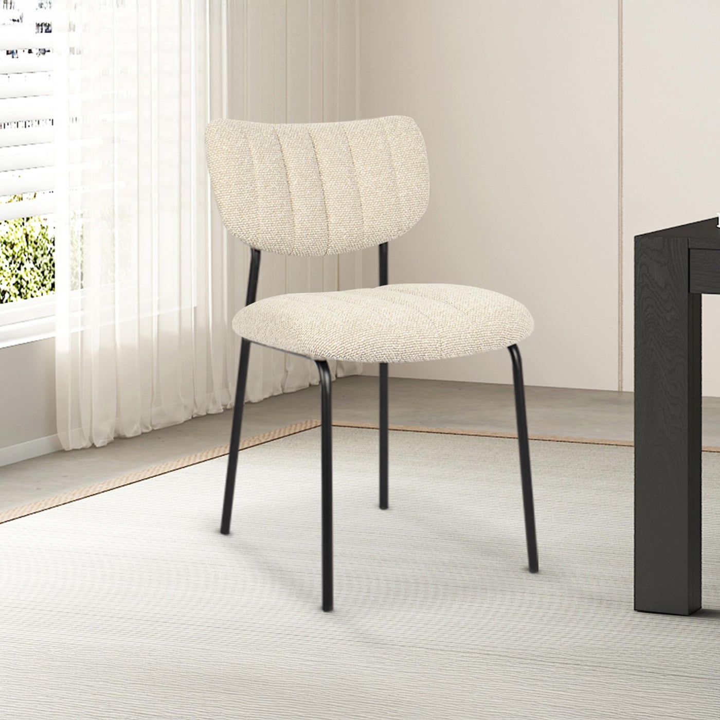 JAYDA Lot de 2 chaises en tissu beige piètement métal noir - Chaise de repas - Mobilier Deco