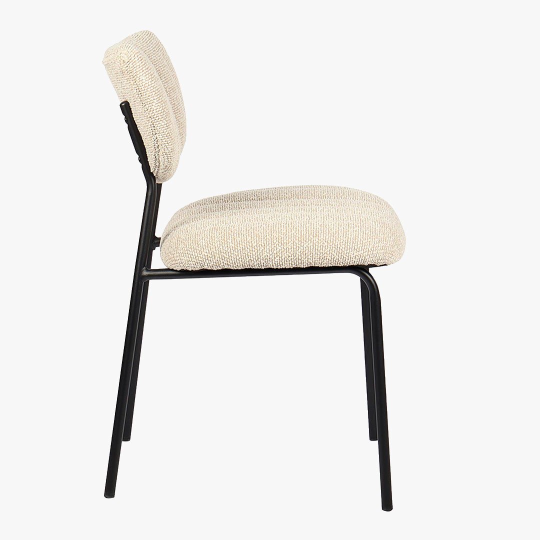 JAYDA Lot de 2 chaises en tissu beige piètement métal noir - Chaise de repas - Mobilier Deco
