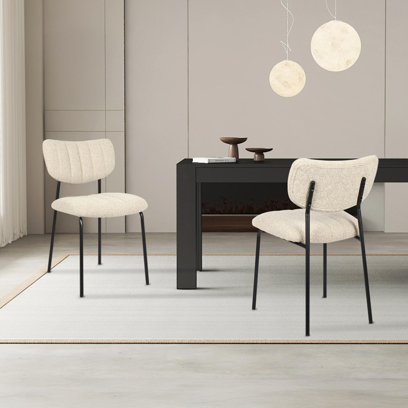 JAYDA Lot de 2 chaises en tissu beige piètement métal noir - Chaise de repas - Mobilier Deco
