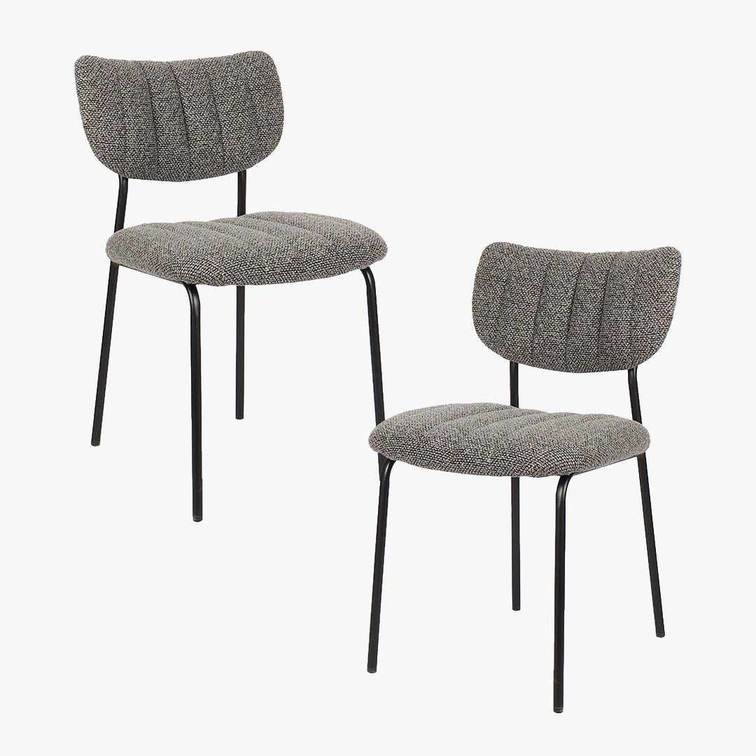JAYDA Lot de 2 chaises en tissu gris foncé piètement métal noir - Chaise de repas - Mobilier Deco