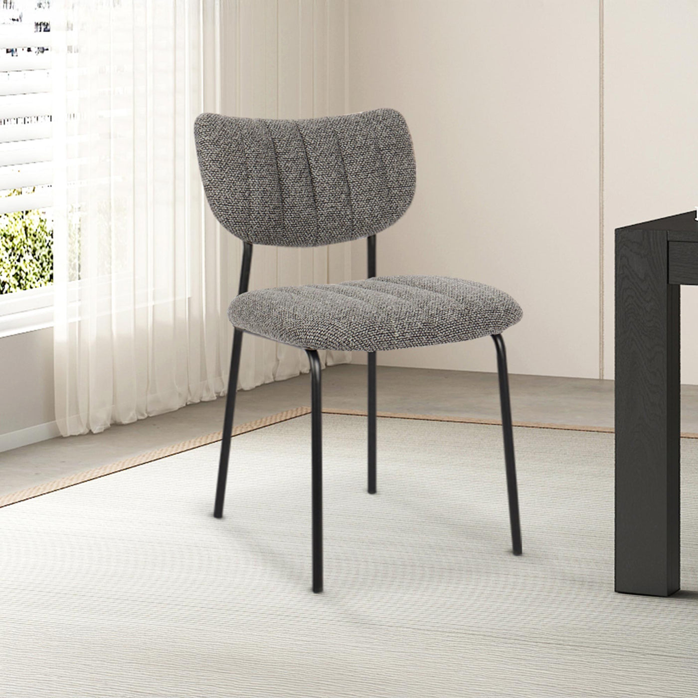 JAYDA Lot de 2 chaises en tissu gris foncé piètement métal noir
