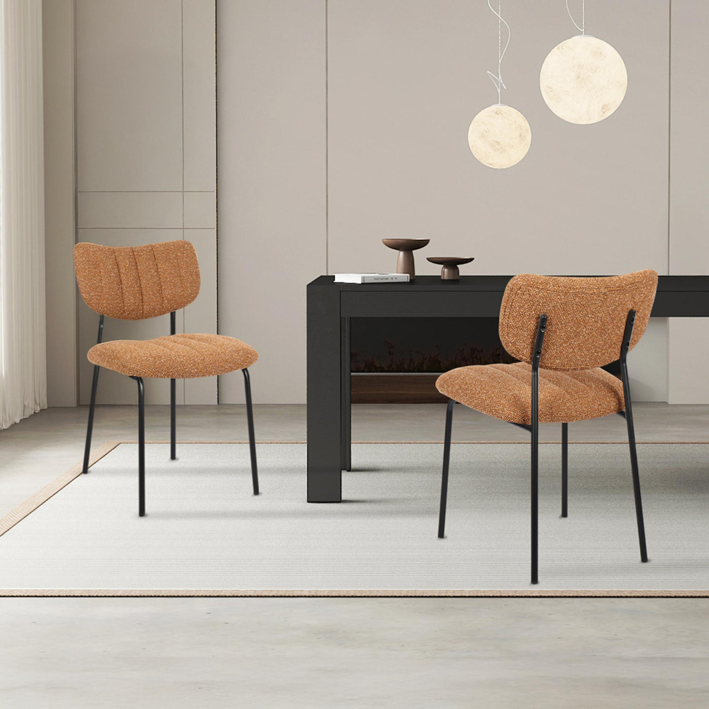 JAYDA Lot de 2 chaises en tissu orange piètement métal noir