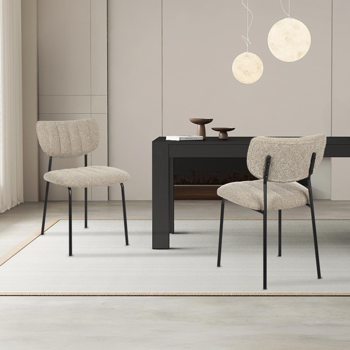 JAYDA Lot de 2 chaises en tissu taupe piètement métal noir