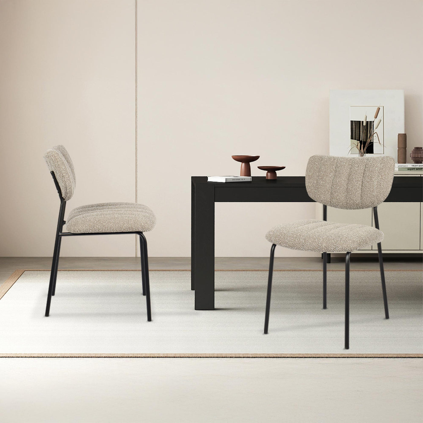 JAYDA Lot de 2 chaises en tissu taupe piètement métal noir
