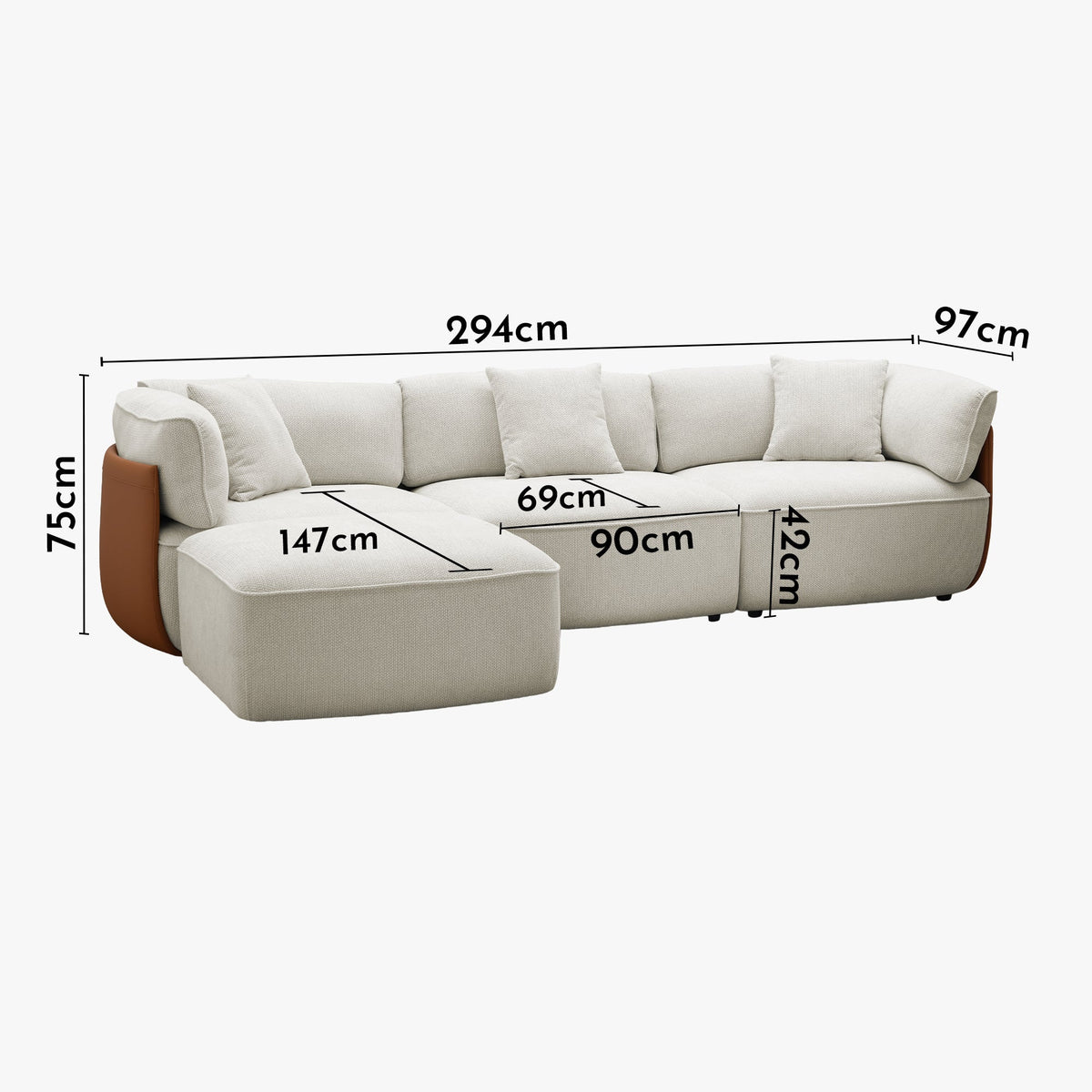 JENY Canapé d'angle modulable en tissu beige dossier en simili cuir marron - Canapés d'angle - Mobilier Deco