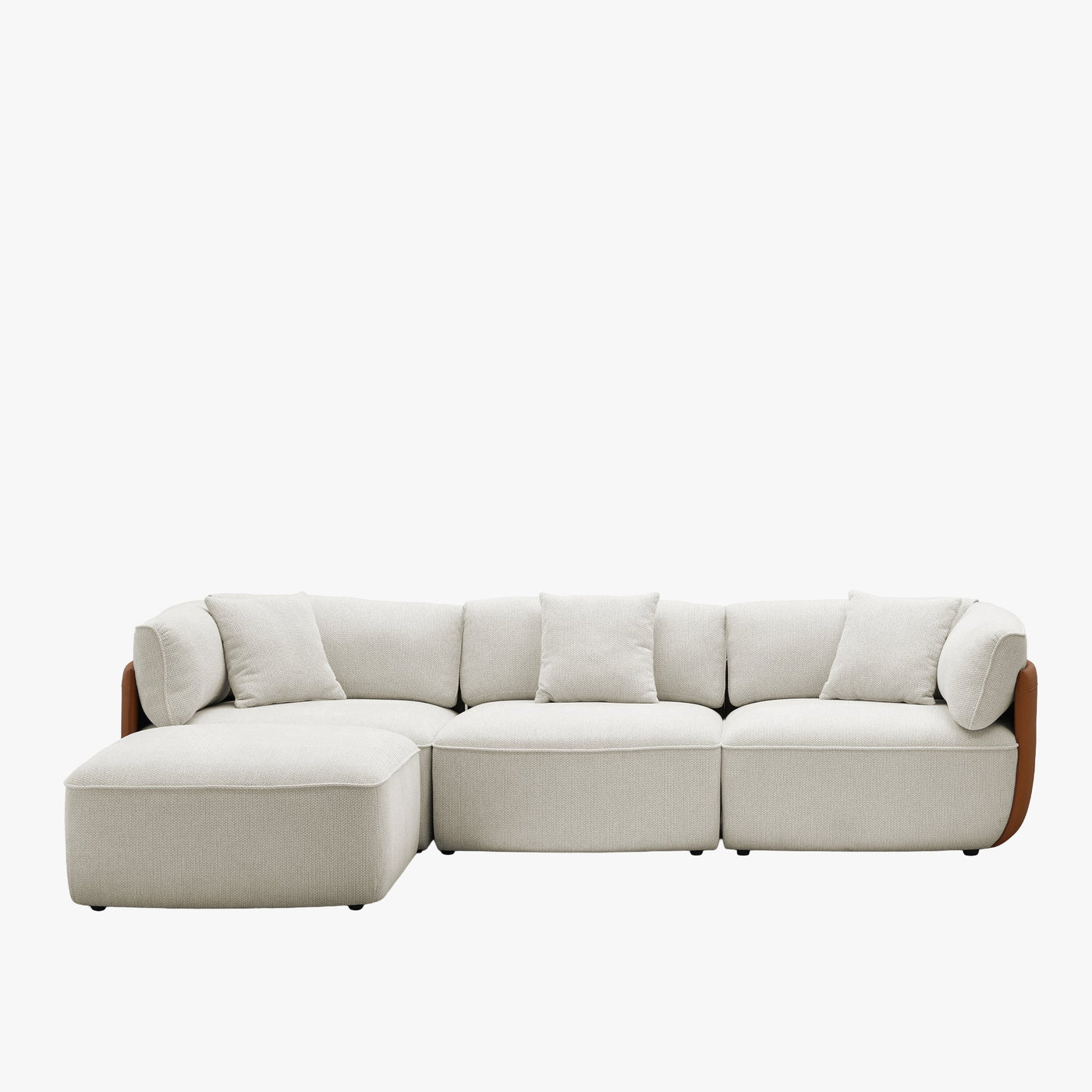 JENY Canapé d'angle modulable en tissu beige dossier en simili cuir marron - Canapés d'angle - Mobilier Deco