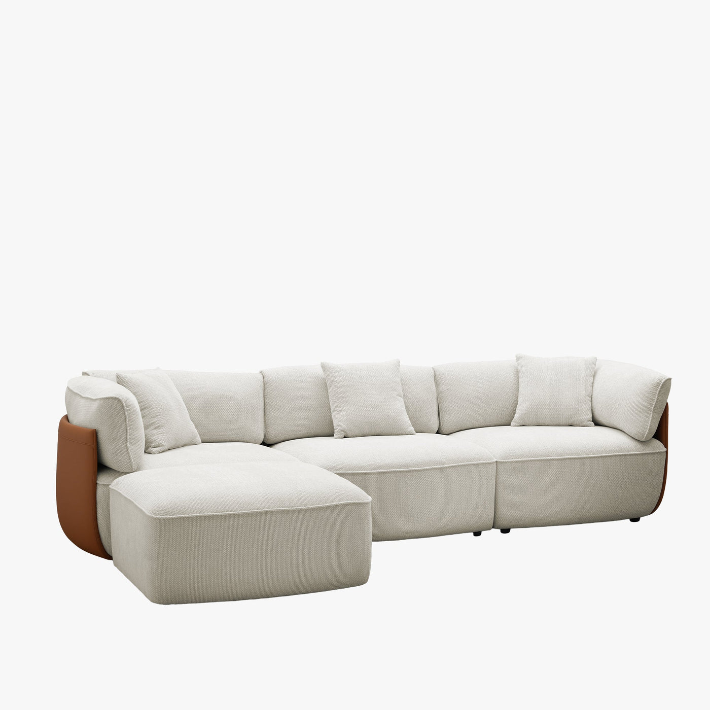 JENY Canapé d'angle modulable en tissu beige dossier en simili cuir marron - Canapés d'angle - Mobilier Deco