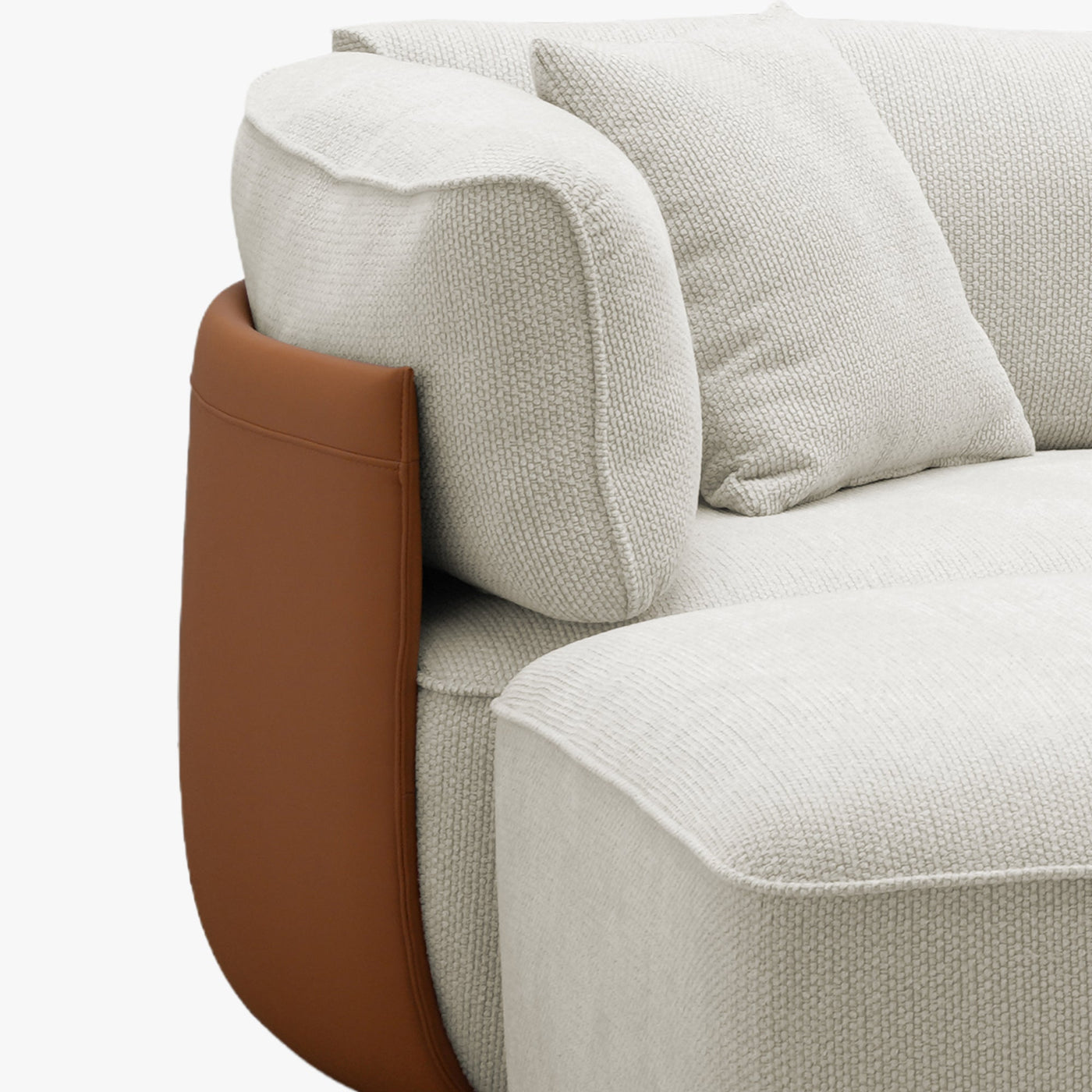 JENY Canapé d'angle modulable en tissu beige dossier en simili cuir marron - Canapés d'angle - Mobilier Deco