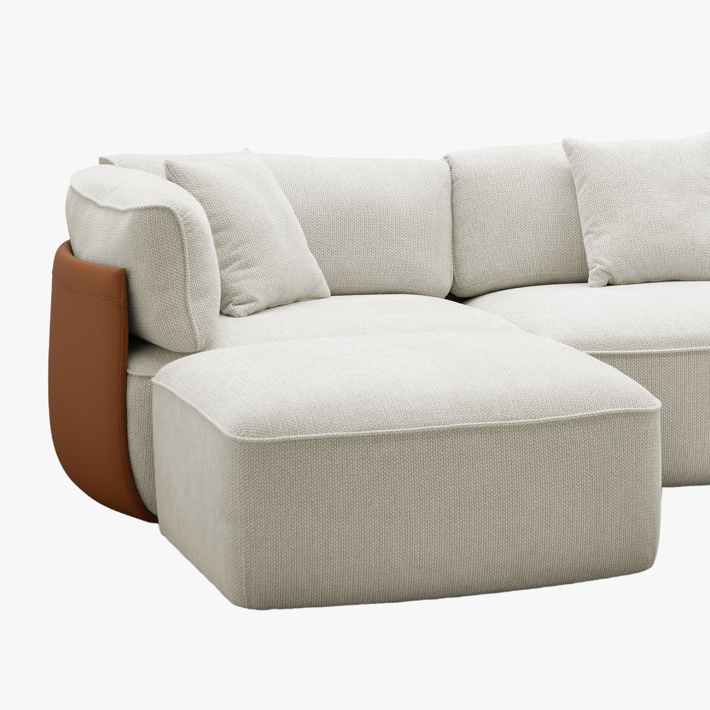 JENY Canapé d'angle modulable en tissu beige dossier en simili cuir marron - Canapés d'angle - Mobilier Deco