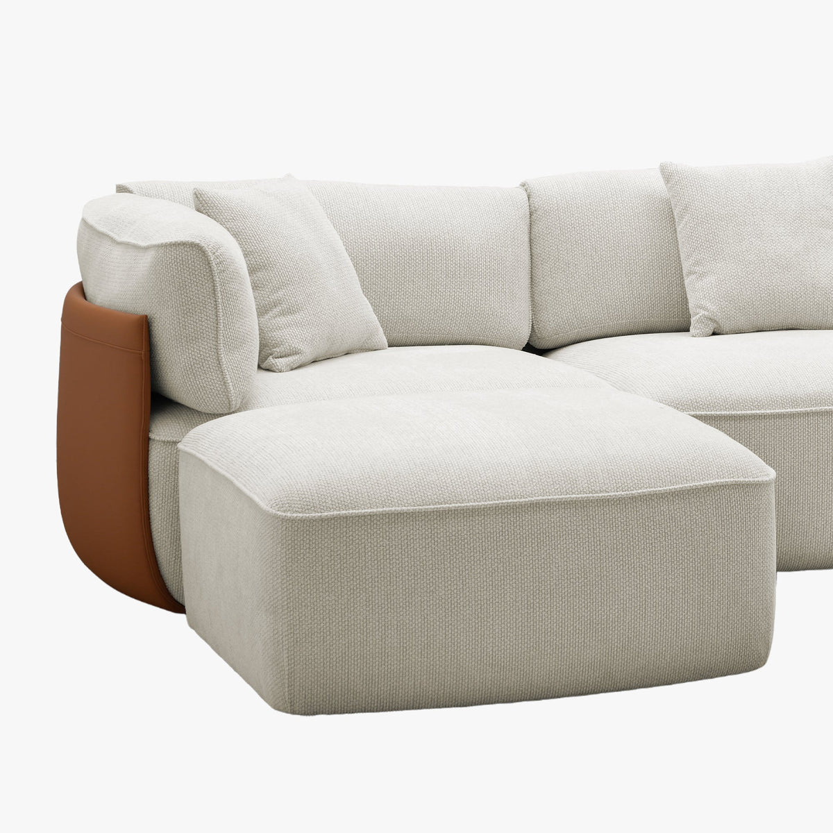 JENY Canapé d'angle modulable en tissu beige dossier en simili cuir marron - Canapés d'angle - Mobilier Deco
