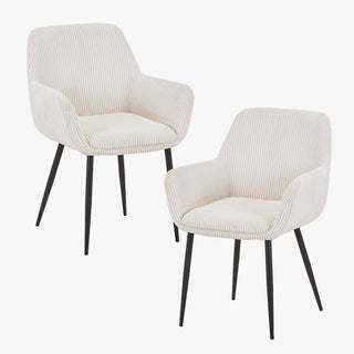 JESSIE Lot de 2 chaises en velours côtelé beige pieds en métal noir